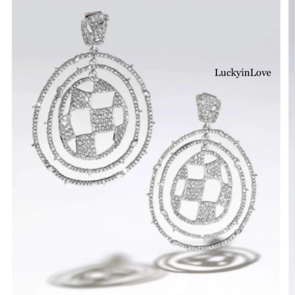 ALEXIS BITTAR • Silver Checkerboard Orbiting Hoop Crystal Earrings